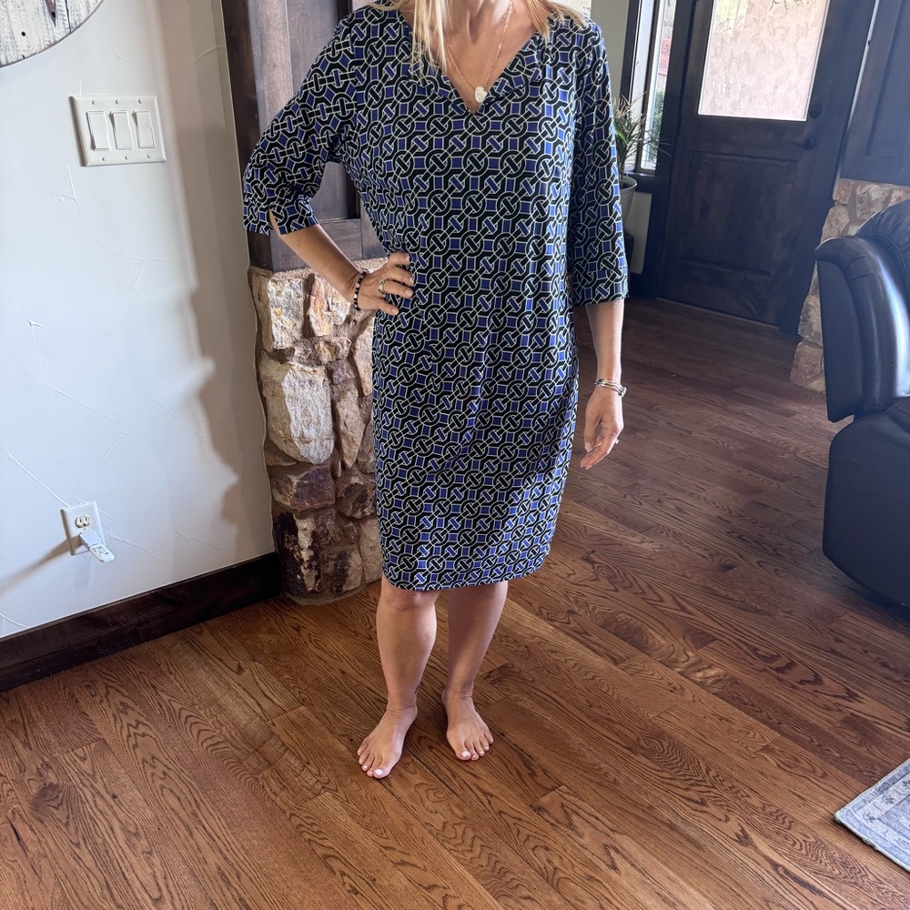 Laundry by Design Blue and White Geometric Dress